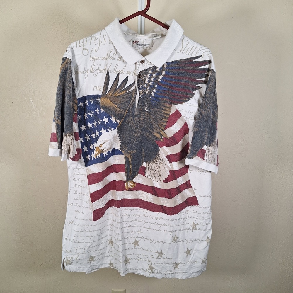 American‎ Summer Y2K Polo Eagle Flag Patriotic July Short Sleeve Mens XL
